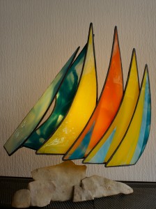 Lampe Voilier - Base pierre. 50 x 55 cm